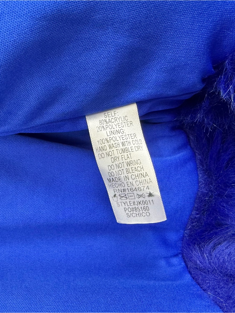 Fashion Nova Royal Blue Faux Fur Cropped Jacket Size Small Open Front - Picture 11 of 12
